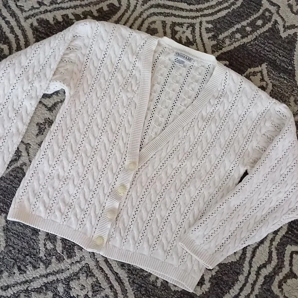 🔥🔥🔥Christie & Jill vintage cableknit V-neck cream cardigan M - Picture 8 of 14